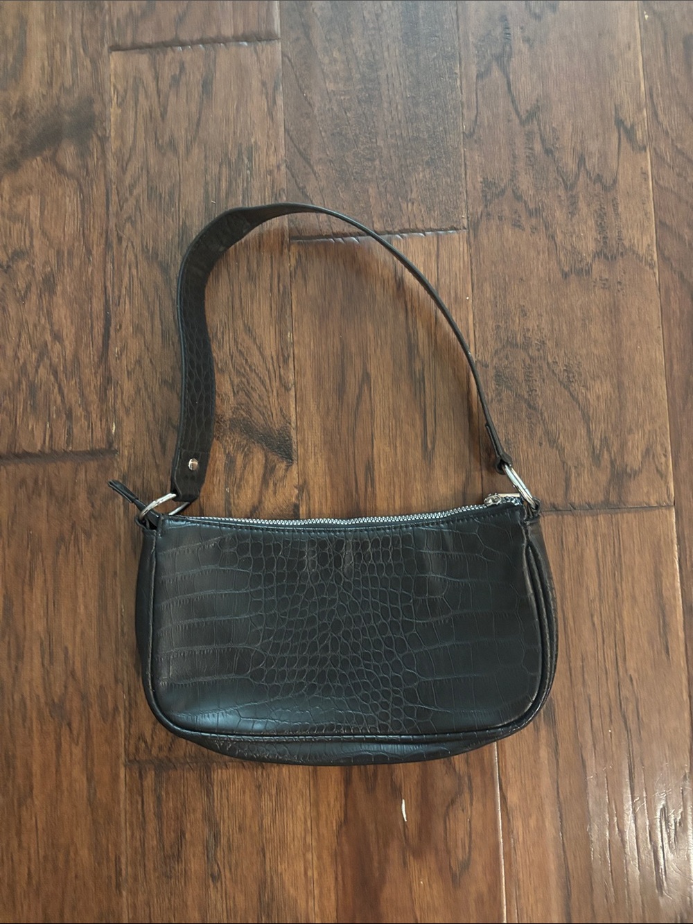 Black Croc-Embossed Shoulder Bag
